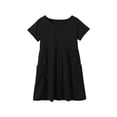 thumbnail image 3 of Robes pour Bébé Fille Mode Enfants Uni Col Rond Manches Courtes Décontracté Confortable Robe avec Poches Robes pour Enfants Noir 7 Ans-8 Ans, 3 of 6