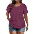 thumbnail image 1 of Penkiiy T-Shirts d'Été pour Femmes, Couleur Unie, Grande Taille, Manches Courtes Bouffantes, Col Rond, Coupe Ample, Mode, Manches Courtes, Col Rond, Haut TG-5TG 2TG Bordeaux, 1 of 8