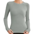 thumbnail image 3 of fheaev Chandails à Manches Longues pour Femmes Col Rond Chandail du Bas Ajusté Décontracté Extensible Ajusté sous-Blouses Entraînement Haut de Sport Pilates Vêtements de Mise en Forme Couche de Base Hauts, 3 of 4