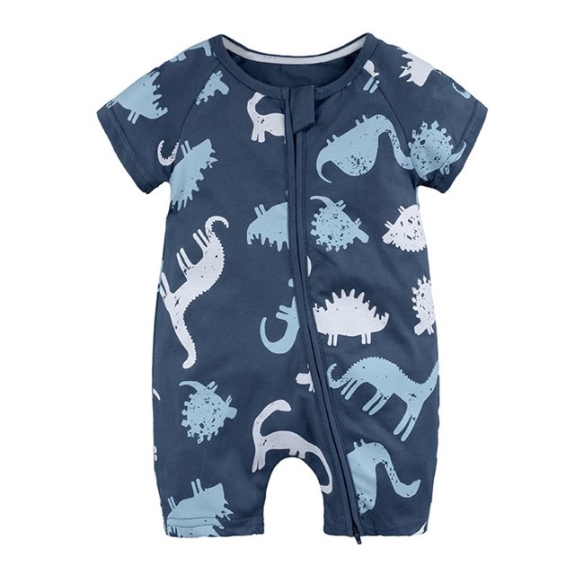 Clothes Set for Baby Boy Items Summer Baby Short Sleeved Baby Baby Print Double Zipper Men's Baby Crawl Suit Bodysuit
