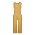 thumbnail image 4 of Yuyuzo Women Cotton Linen Jumpsuits Summer One-Piece Outfits Short Sleeve Wide Leg Long Pants Rompers, 4 of 7