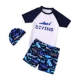 thumbnail image 1 of MIASHUI Boys Two Piece Rash Guard Swimsuits Kids Short Sleeve Swimwear Sets with Hat,White,2-3 Years, 1 of 3