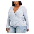 thumbnail image 1 of REBELLIOUS ONE Chandail Cache-Cœur à Manches Longues Côtelé Extensible Bleu Clair pour Femmes Plus 1X, 1 of 3