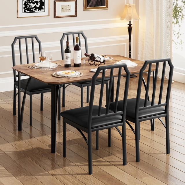 Yiwa Dining Table Set for 4, Kitchen Table and Chairs for 4 with with Chamfer Design, 5 Piece Dining Room Table Set with Cushion Seats for Small Space, Home Kitchen, Apartment