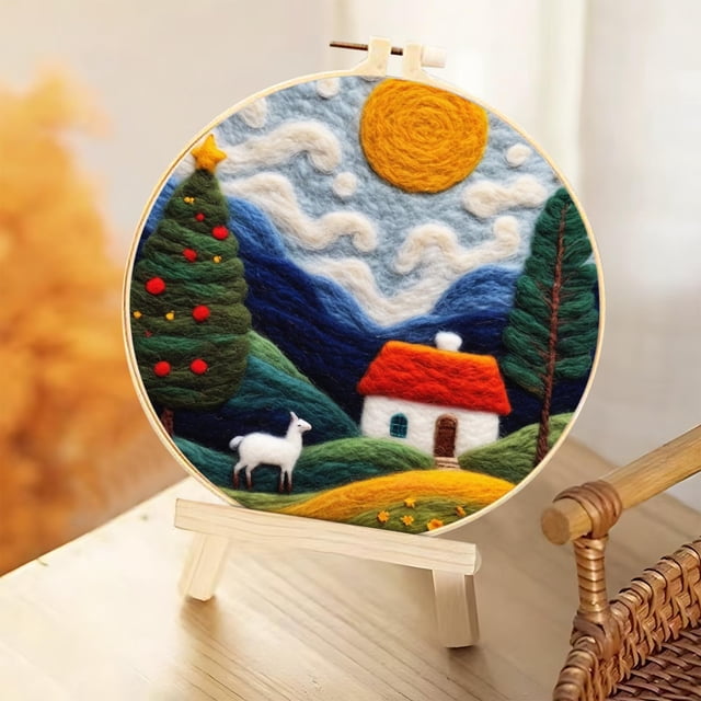 Vrorvz Beginner-Friendly Wool Felts Painting Needle Felts Kit with Embroidery Frame and Materials Suit DIY Craft Set for Home Decoration and Gift Suit Pack for Crafters