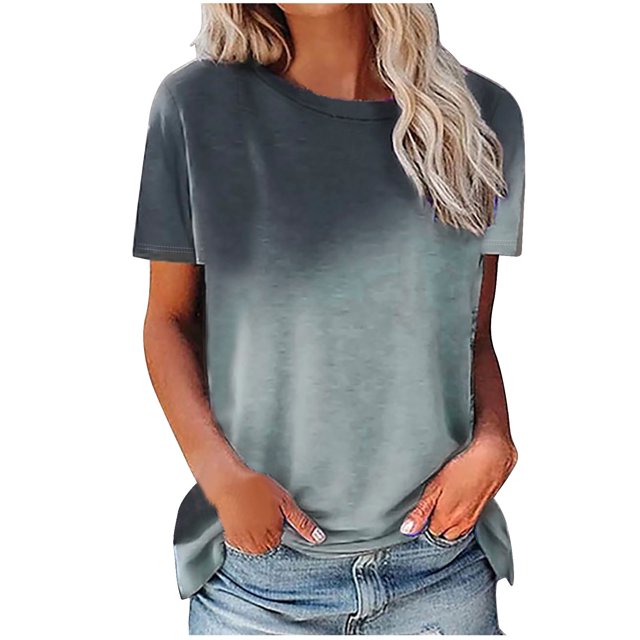 FAIWAD Tunique à Manches Courtes pour Femmes Col Rond Dégradé Basique T-Shirts Amples Blouse Légère Décontractée