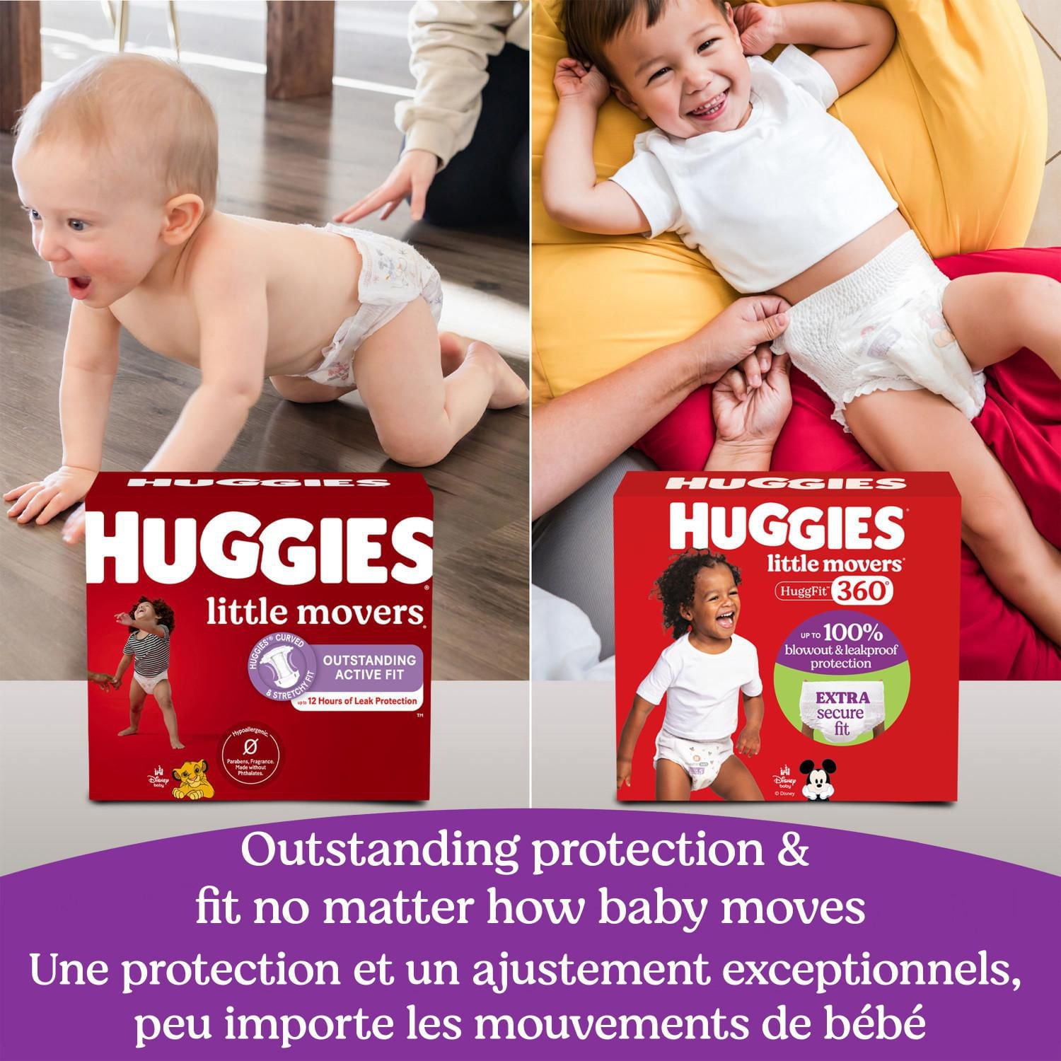 Couches pour bébé Huggies Little Movers HuggFit 360° avec ceinture 360°, tailles 3-7, 136-70 unités