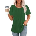thumbnail image 2 of Penkiiy T-Shirts pour Femmes à Manches Courtes Plissés Chic Décontracté Col Rond Hauts d'Été Chemisiers m Vert, 2 of 8