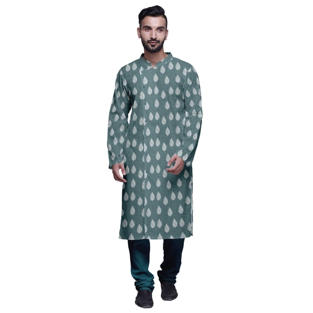 Atasi Kurta Pyjama de Designer pour Hommes Imprimé Style Angrakha Vêtements d'Été Décontractés