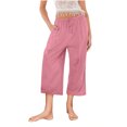 thumbnail image 3 of Yuyuzo Wide Leg Pants for Women High Waist Cotton Linen Drawstring Ruched Solid Color Boho Beach Trousers, 3 of 5