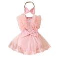thumbnail image 1 of GPOECD Combinaison Courte Côtelée Sans Manches en Dentelle pour Filles, Ensemble Robe et Bandeaux, Combinaisons Sans Manches pour Filles Rouge-K, 9-12 Mois, 1 of 6