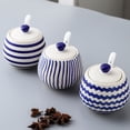 thumbnail image 2 of Blue Stripes Sugar Bowl With Lid, Kitchen Decoration Sugar Pot, Sugar Container Spice Jar-Blue 1-1, 2 of 7