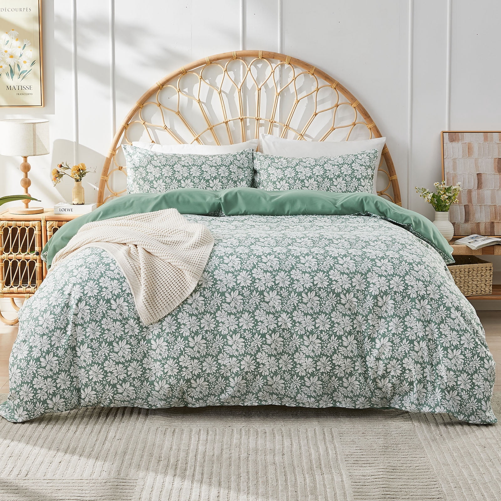 Gogreen Queen Duvet Cover Set, Soft & Breathable Microfiber 3 Pieces Queen Bedding Sets, Pattern Queen Comfy Duvet Cover Set, with Zipper Closure (Queen)