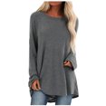 thumbnail image 3 of T-Shirt Décontracté à Col Rond pour Femmes, Manches Longues Amples, Blouse Unie, Hauts Amples d'Été Grande Taille pour Femmes en Solde, 3 of 6