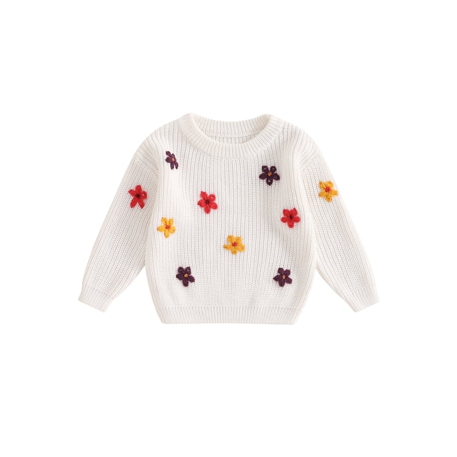 FOCUSNORM Chandail pour Bébé Fille à Manches Longues, Col Rond, Fleur, Tricot Chaud d'Hiver, Chandail, Vêtements pour Nourrisson