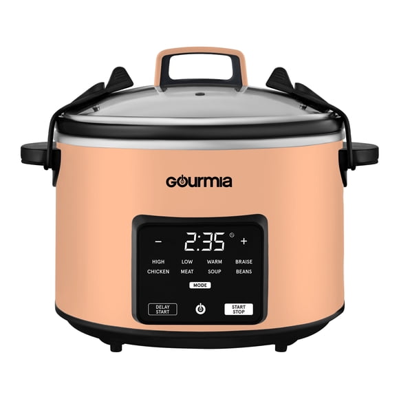 Gourmia 4.5 QT Programmable Slow Cooker, 5 Presets, Keep Warm, Peach