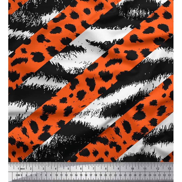Soimoi White Heavy Canvas Fabric Leopard & Wild Animal Skin Print Sewing Fabric BTY 58 Inch Wide