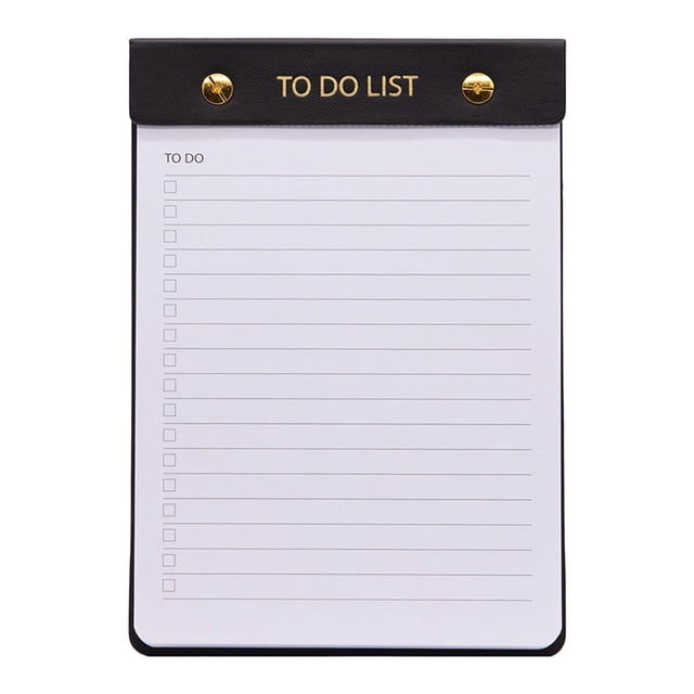 JUNWELL Blocs-Notes Liste de Choses à Faire Bloc-Notes avec En-Tête Noir avec accents Dorés et Texte « Liste de Choses à Faire ». Cette Fournitures de Bureau Esthétique Comprend un format de Liste de Vérification avec sections Lignées et Cases à Cocher, Parfait pour les Rappels Quotidiens, le Suivi de la Productivité et l'Organisation Moderne du Bureau.