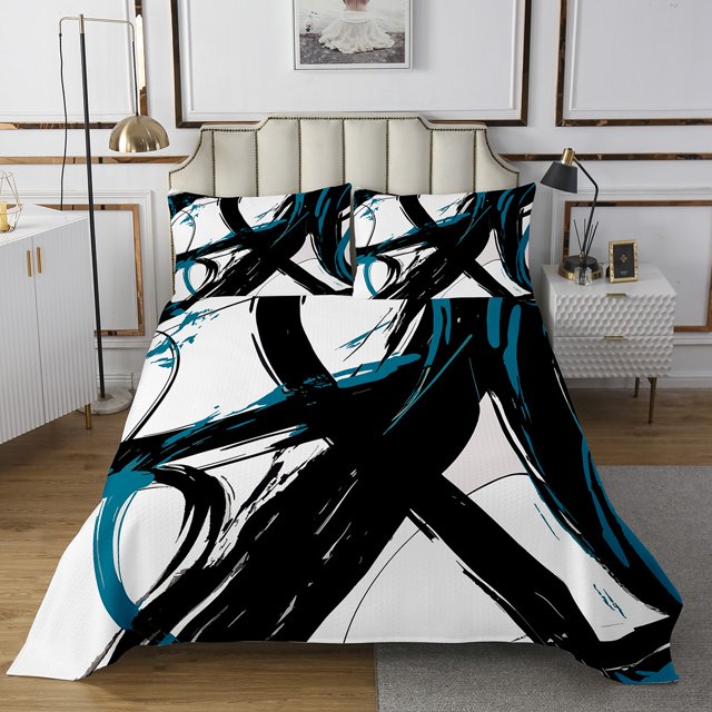 Erosebridal Abstract Bedspread Sets Twin Size, Striped Ombre Bed Quilt, Chic Geometric Decor 2 Pieces