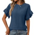 thumbnail image 1 of JIRNDf Hauts pour Femmes T-Shirts d'Été Tendance Couleur Unie Col Rond Manches Courtes à Volants Blouse pour Femmes Tunique Décontractée Bleu Foncé L, 1 of 8