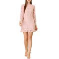 thumbnail image 1 of INSPIRE CHIC Juniors Ruffle Crew Neck Long Sleeves Floral Lace Casual Mini Dress, 1 of 6