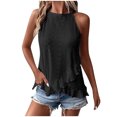 thumbnail image 1 of VEKDONE Halter Tops for Womens Summer Sleeveless Hollow Out Ruffled Tank Tops Solid Color Loose Breathable Lounge Vests Black Medium, 1 of 9