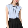 thumbnail image 1 of INSPIRE CHIC Women's Tie Neck Cap Sleeve Button Down Ruffle Summer Shirt, 1 of 6