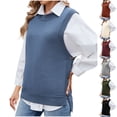 thumbnail image 1 of WRKEKC Sweaters for Women Autumn Winter Casual Sleeveless Solid Color Knit Vest with Round Neck Button Detail Open Front Slit Design for Layering Over Tops, 1 of 6