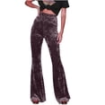 thumbnail image 1 of AherBiu Women's High Waisted Velour Bell Bottom Pants, Solid Color, Small US: 4, 1 of 7