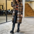 thumbnail image 5 of Women's Long Plaid Flannel Shirts Shacket Plus Size Long Sleeve Oversized Button Shirt Fall Spring Trench Coat with Pockets Brown S, 5 of 5