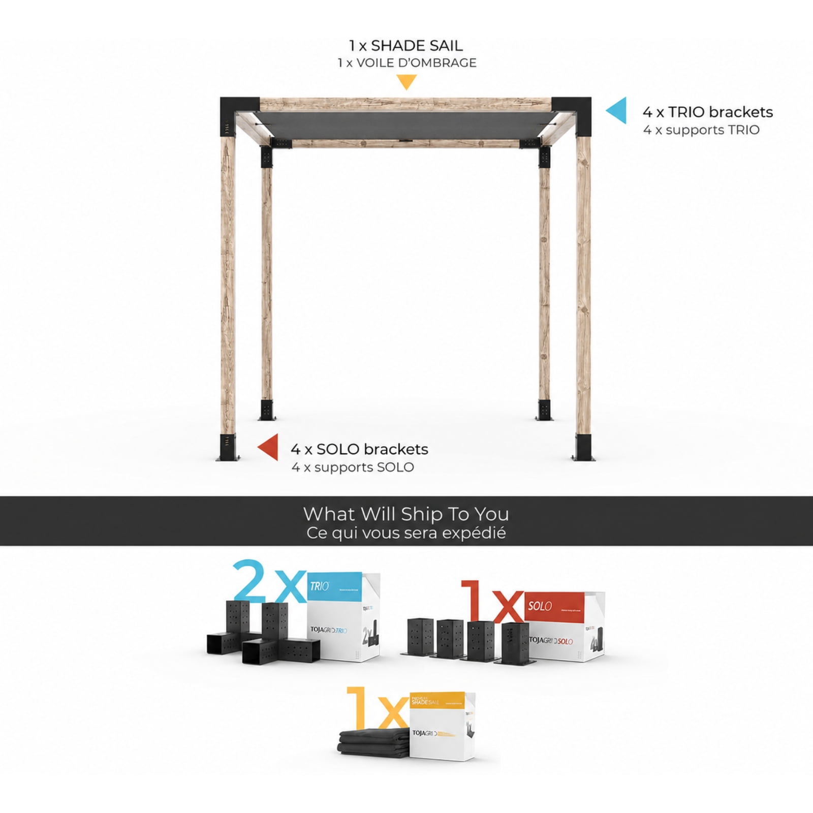 Toja 8' X 12' Pergola Kit With Shade Sail For 4X4 Wood Posts