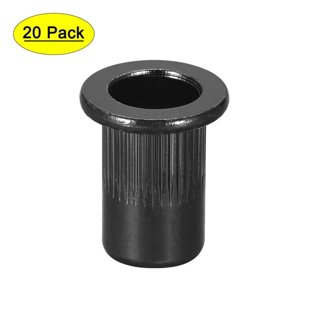 Uxcell Rivet Nuts Carbon Steel Knurled Flat Head Insert Nut Fastener Black M6 20 Pcs