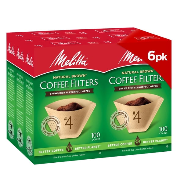 MELITTA Brun Naturel #4 Filtres Coniques, Filtres à Café Coniques, Filtres de Remplacement, Filtres pour Cafetière, Brun Naturel, Lot de 6 o