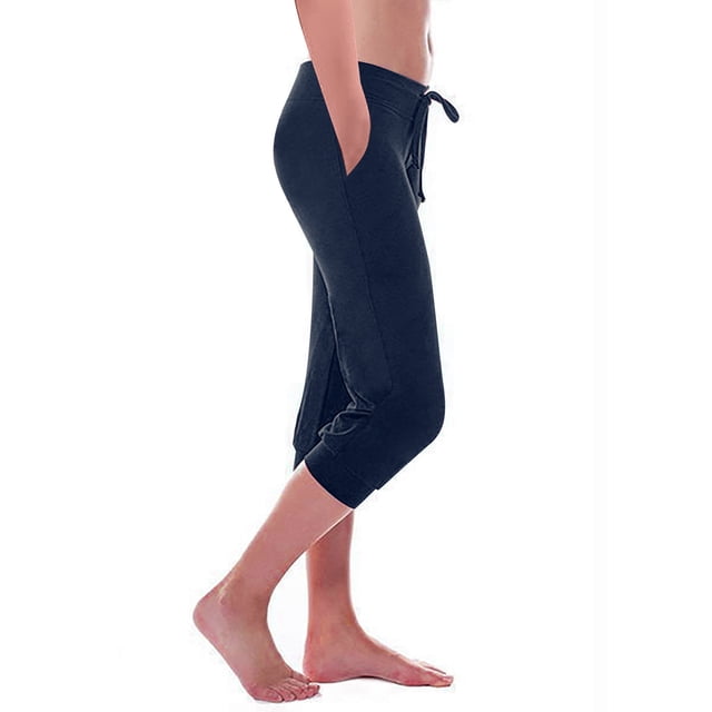 Running Capris with Pockets Wide-Leg Pant Leg Cut Juniors Size Polyester Linen Capris Ladies Plus Size Capris Pants Style C-383 Navy XS