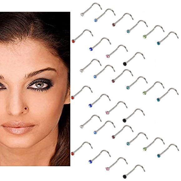TIMIFIS Nose Rings 30Pcs/set Stainless Steel Nose Ring Nose Stud Body Piercing Jewelry ummer