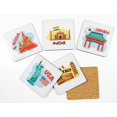 thumbnail image 2 of Inkdotpot Ensemble de 6 sous-Verres à Boisson Décoratifs, Base en Liège Antidérapante sous-Verres Carrés de 4 Pouces Imprimés Nettoyage Facile - Monuments, 2 of 8
