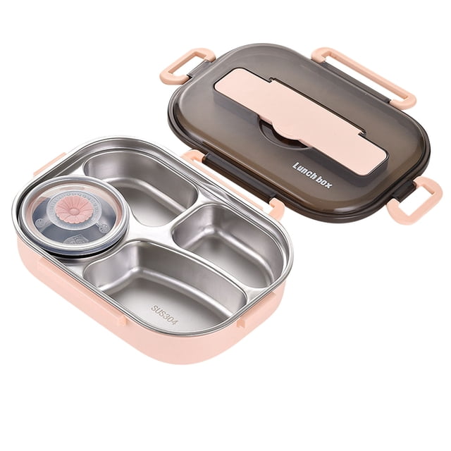 Stainless Steel Bento Box with Food Jar, Thermal Insulation 4 Compartments Food Storage Containers, Leakproof Lunch Box Tableware Set, Youngster School Lunch Containers, Food Storage