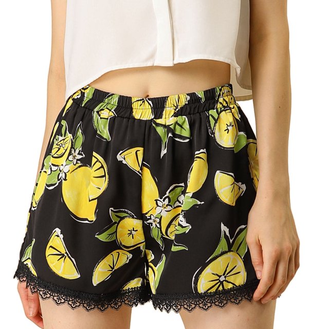 INSPIRE CHIC Women's Floral Printed Lace Trim Elastic Waist Shorts