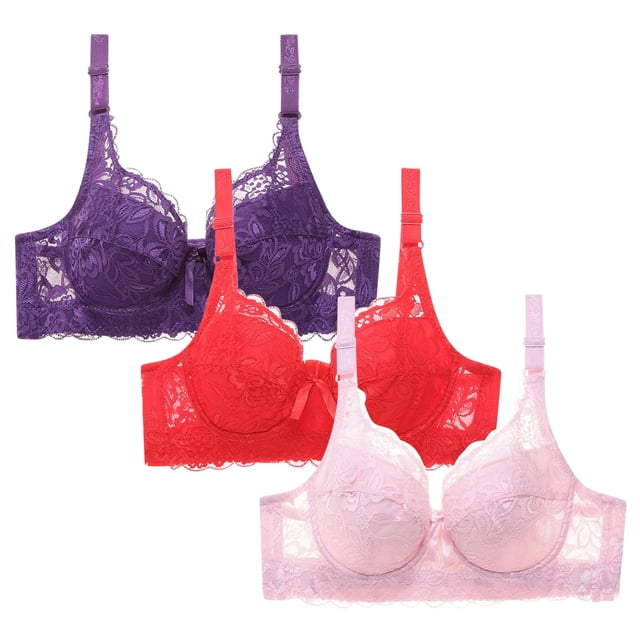 Pisexur 3PC Bras for Women Comfy Breathable Lace Wireless Bras for Women High Support Lift Push Up Bra No Underwire Full Coverage Everyday Bra Plus Size Bra for Large Bust