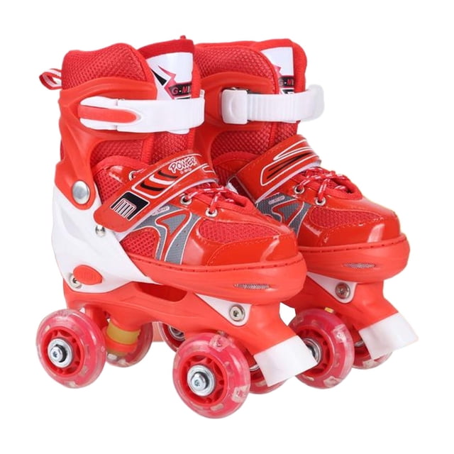 tredstone Patins à Roulettes Roses 2 Pcs pour Filles Confortables et Respirants Roue en Caoutchouc PU à Éclat Complet/taille Rouge Sans Paillettes