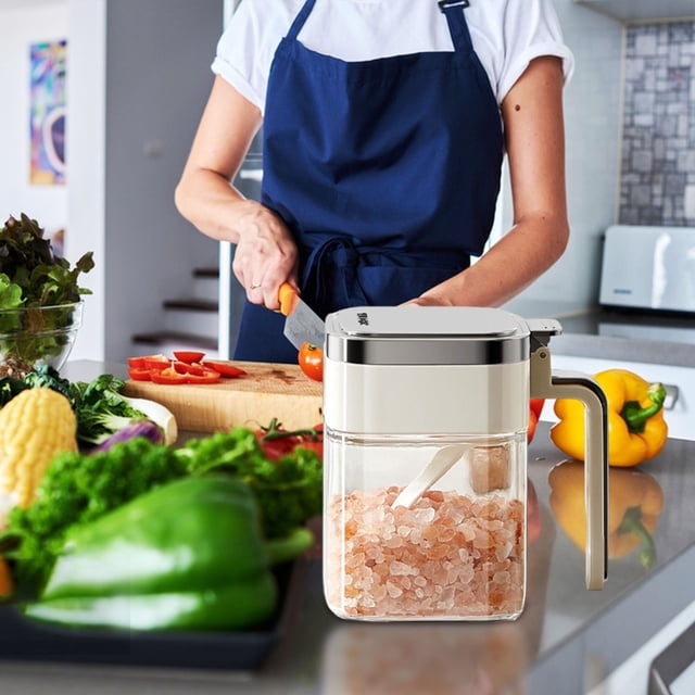 Vaidha Glass Seasoning Boxes-Seasoning Glass Containers Food Storage Bowl 380ml Container Sugar Bowl Food Grade Airtight Seasoning Glass Container Cassette Lid