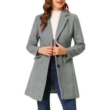INSPIRE CHIC Manteau pour Femme Couleur Unie Revers Cranté Simple Boutonnage Caban d'Hiver Gris Pâle m