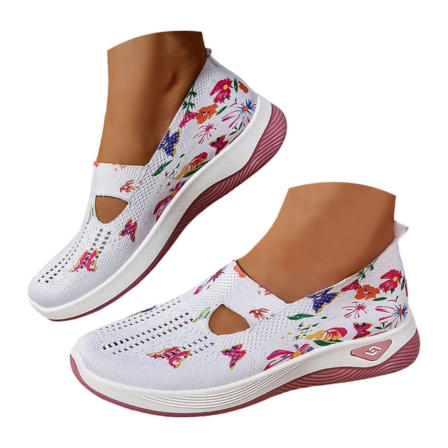 Womens Butterfly Orthopedic Wedge Walking Shoes Spring Autumn Comfortable Slip on Non-Slip Work Sneakers