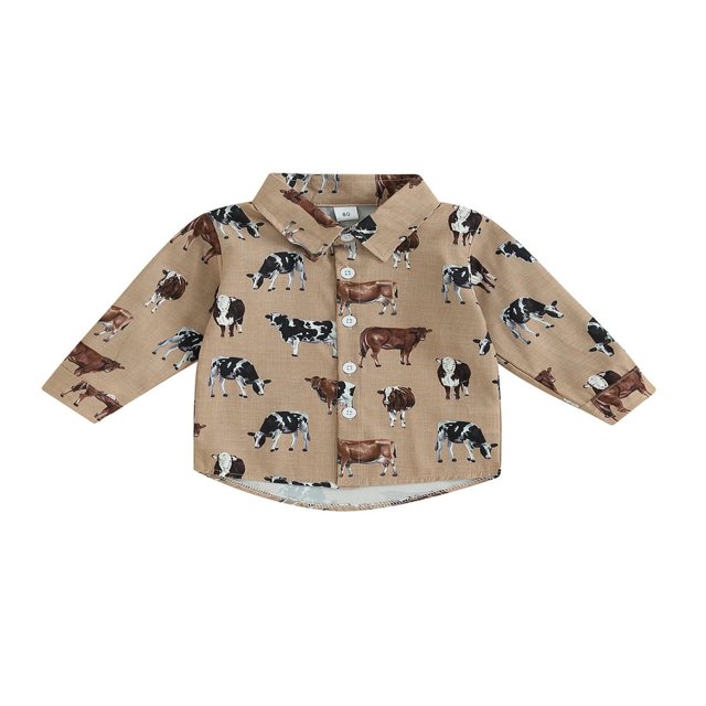 Chemises à Manches Longues Style Western avec Imprimé Vache pour Garçons