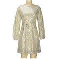 thumbnail image 4 of Robe à Manches Longues pour Femmes Mode pour Femmes Col Ras du Cou à Paillettes Robe Courte Unie à Manches Longues Robe de Soirée Robe Formelle, 4 of 9