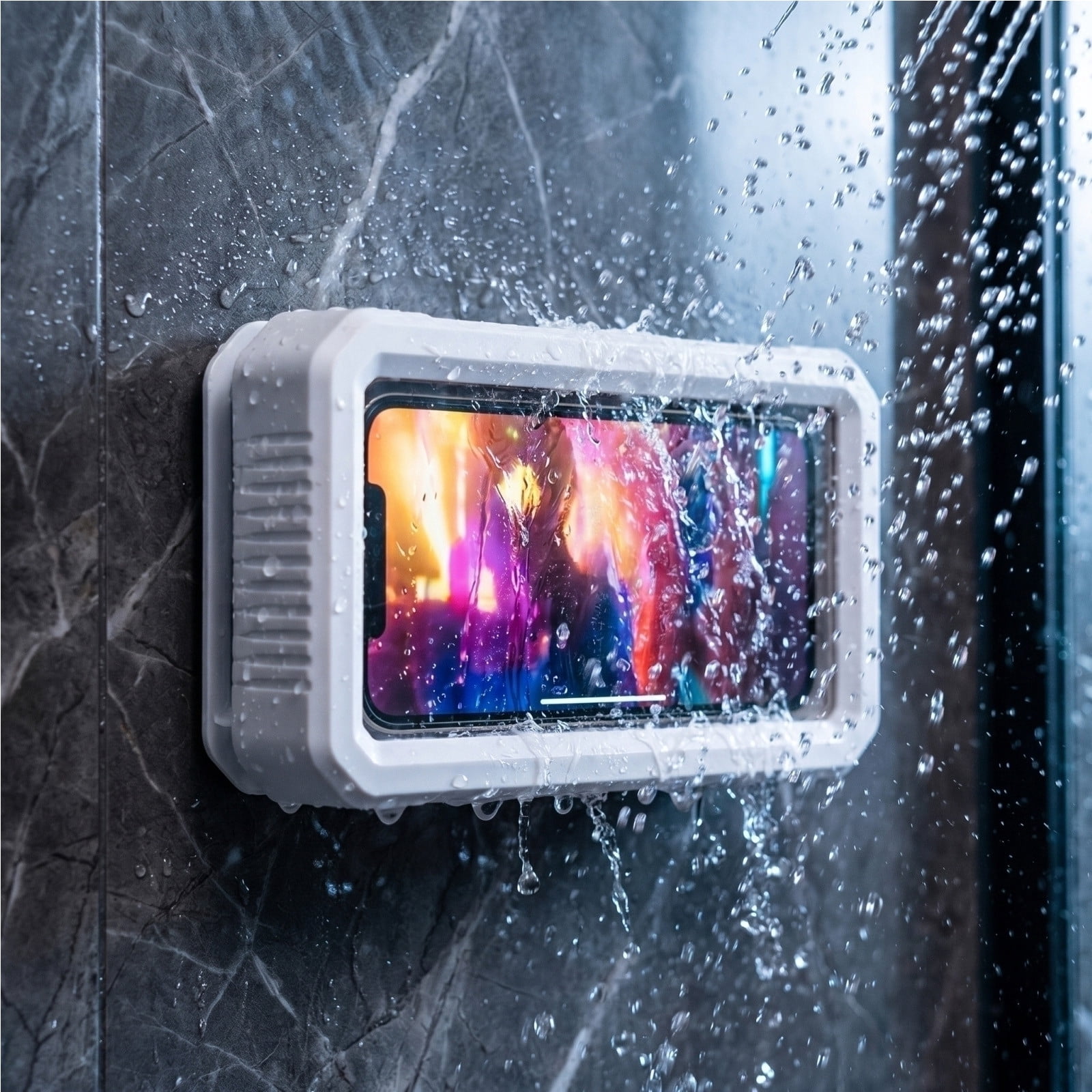 Waterproof Adjustable Shower Phone Wall Mount Touch Screen Phone Case with TPU Cover, No-Drill Adhesive, Fits Up to 7 in, for Bathtub Kitchen