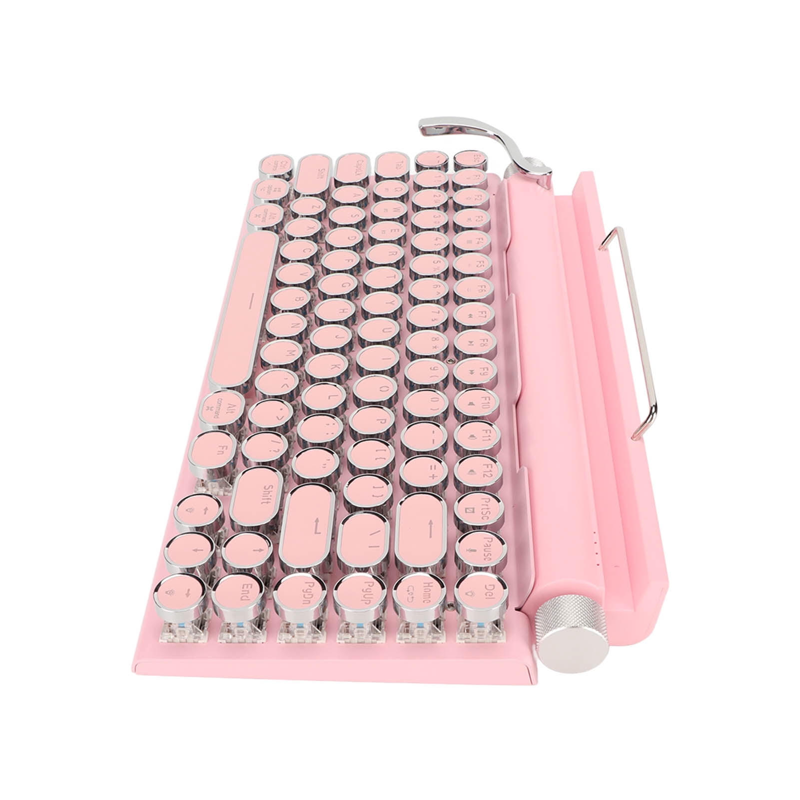 Mechanical Keyboard, Typewriter Mechanical Keyboard Retro Round Keycap Support 3 Devices FN Master 83 Keys  For Cellphone Pink