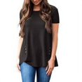 thumbnail image 5 of Women T-shirt Solid Color Button Top Blouse Solid Color Round Neck Short Sleeve Blouse, Black, S, 5 of 5