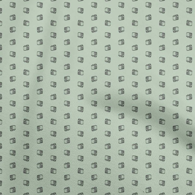 oneOone Cotton Silk Light Green Fabric Retro Minimal Camera Craft Projects Decor Fabric Printed By The Yard 42 Inch Wide