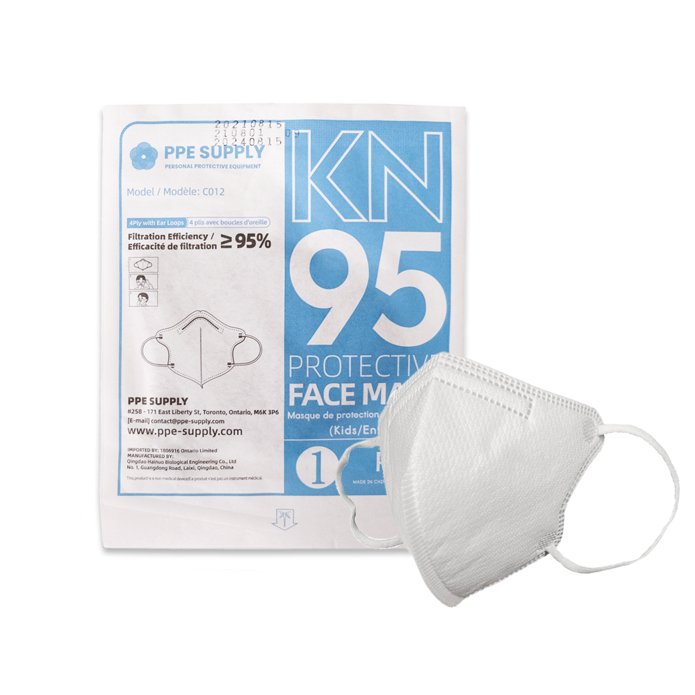 Kids White KN95 Respirator Face Mask Individually Sealed (Cone Shape)